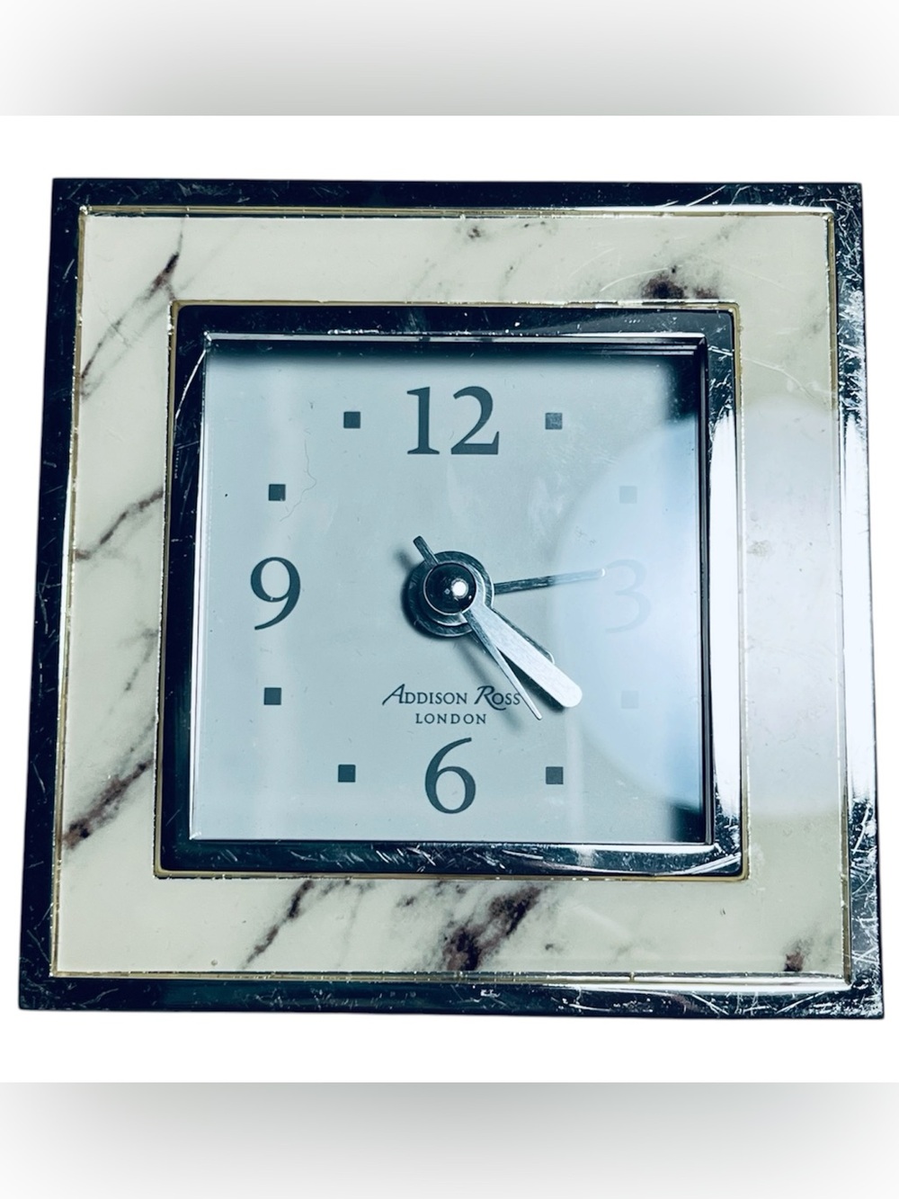 Addison Ross London Square Alarm Clock - Faux Marble Enamel Gilt - EUC Working